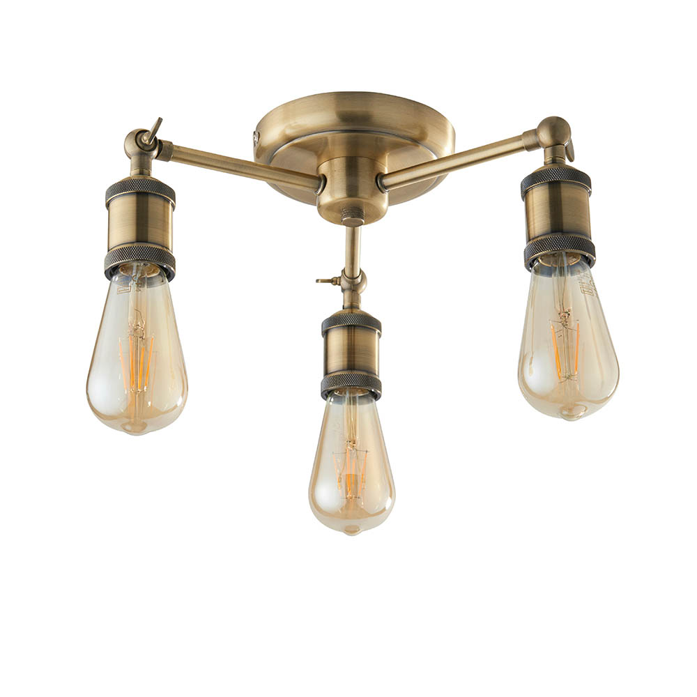Halifax Semi Flush Ceiling Light In Antique Brass