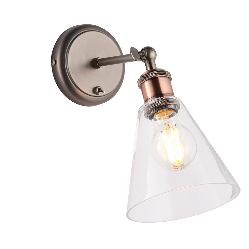 Halifax Glass White Shade Wall Light In Bright Nickel