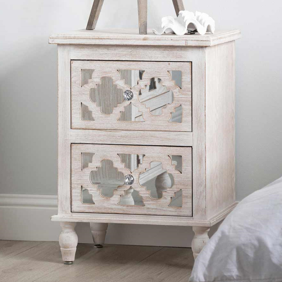 Halifax Mirrored Bedside With 2 Drawers In Natural Furniture