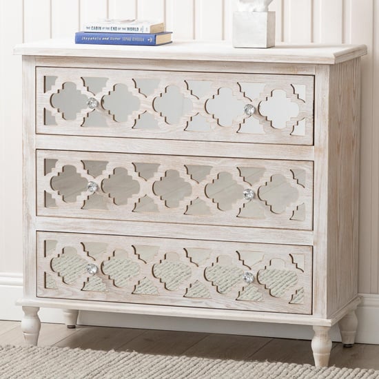 Product photograph of Halifax Mirrored Chest Of 3 Drawers In Natural from Furniture in Fashion