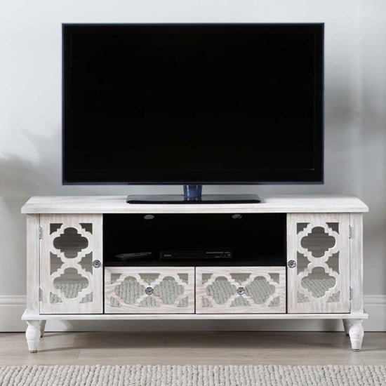 Product photograph of Halifax Mirrored Tv Stand With 2 Doors 2 Drawers In Natural from Furniture in Fashion