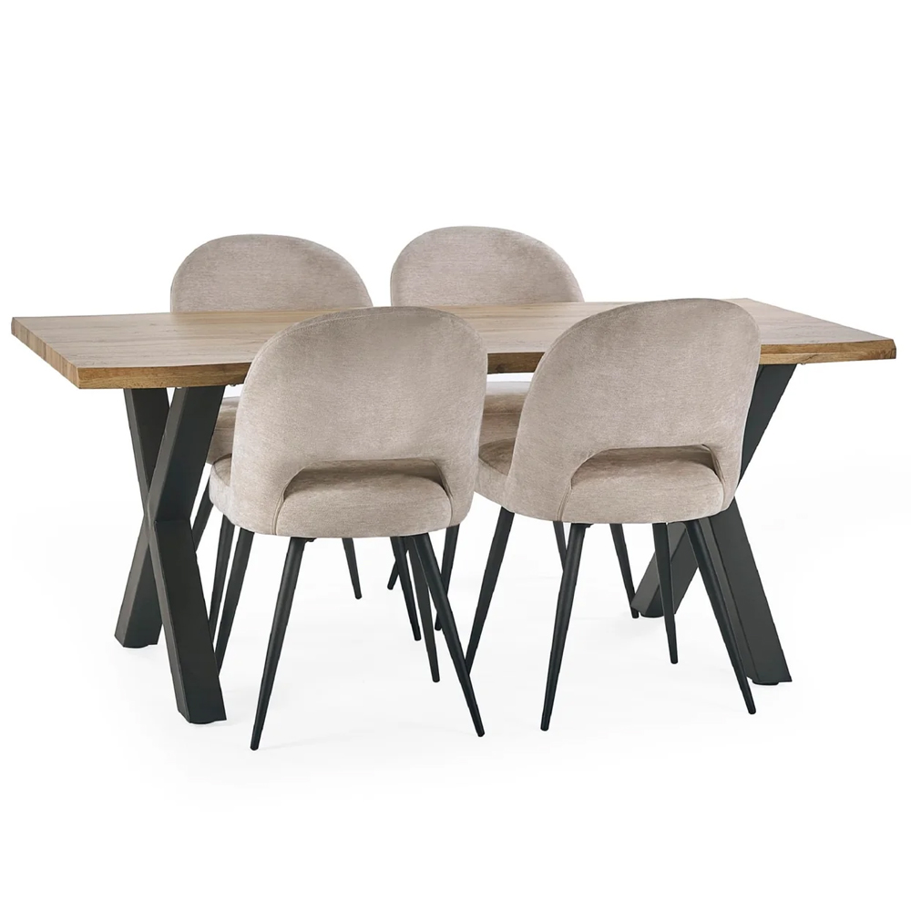 Halifax Oak Wooden Dining Table With 4 Erie Beige Chairs