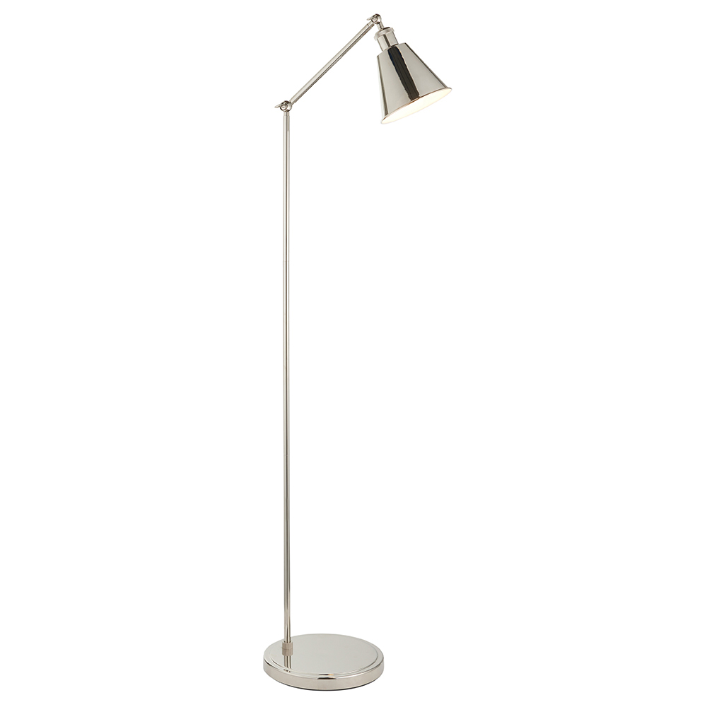 Halifax Satin White Shade Floor Lamp In Bright Nickel