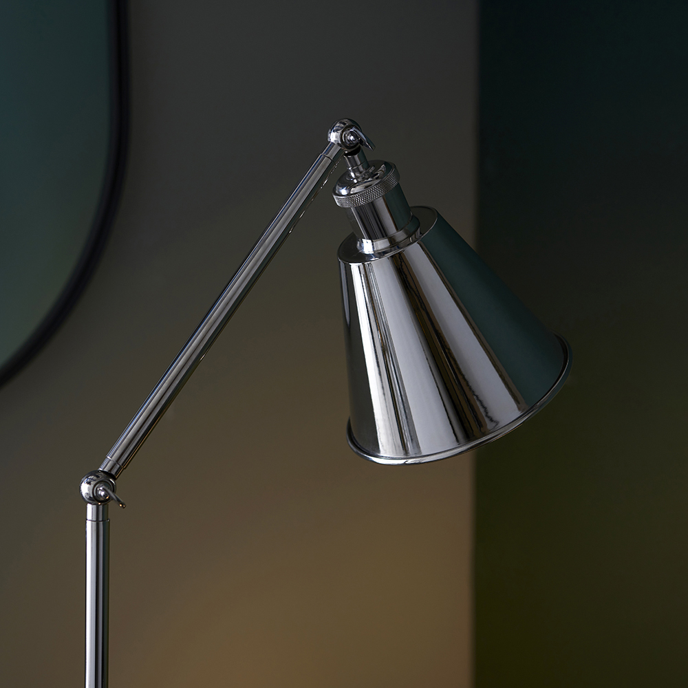 Halifax Satin White Shade Floor Lamp In Bright Nickel