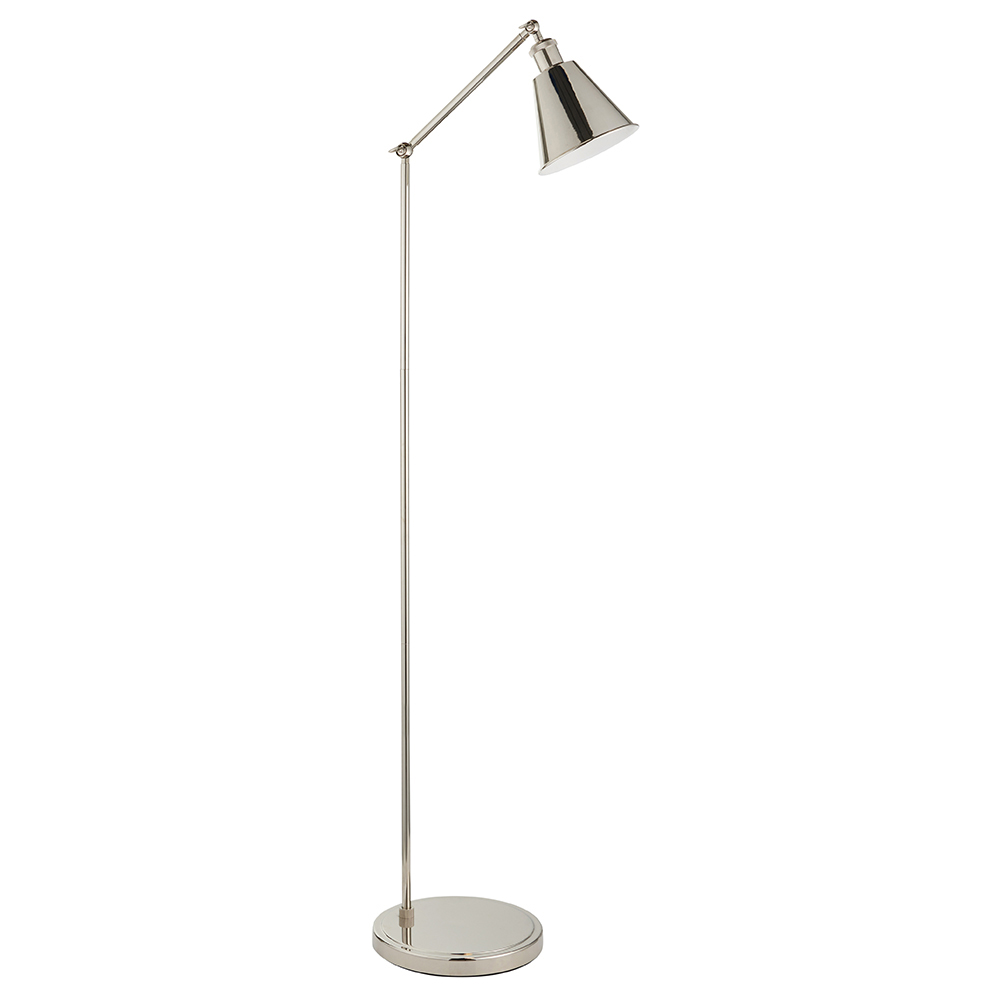 Halifax Satin White Shade Floor Lamp In Bright Nickel