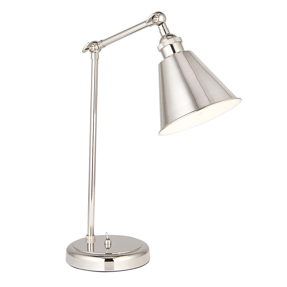 Halifax Satin White Inner Shade Table Lamp In Bright Nickel
