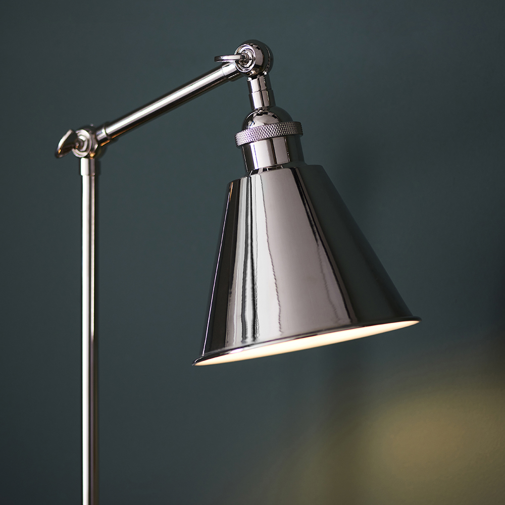 Halifax Satin White Inner Shade Table Lamp In Bright Nickel
