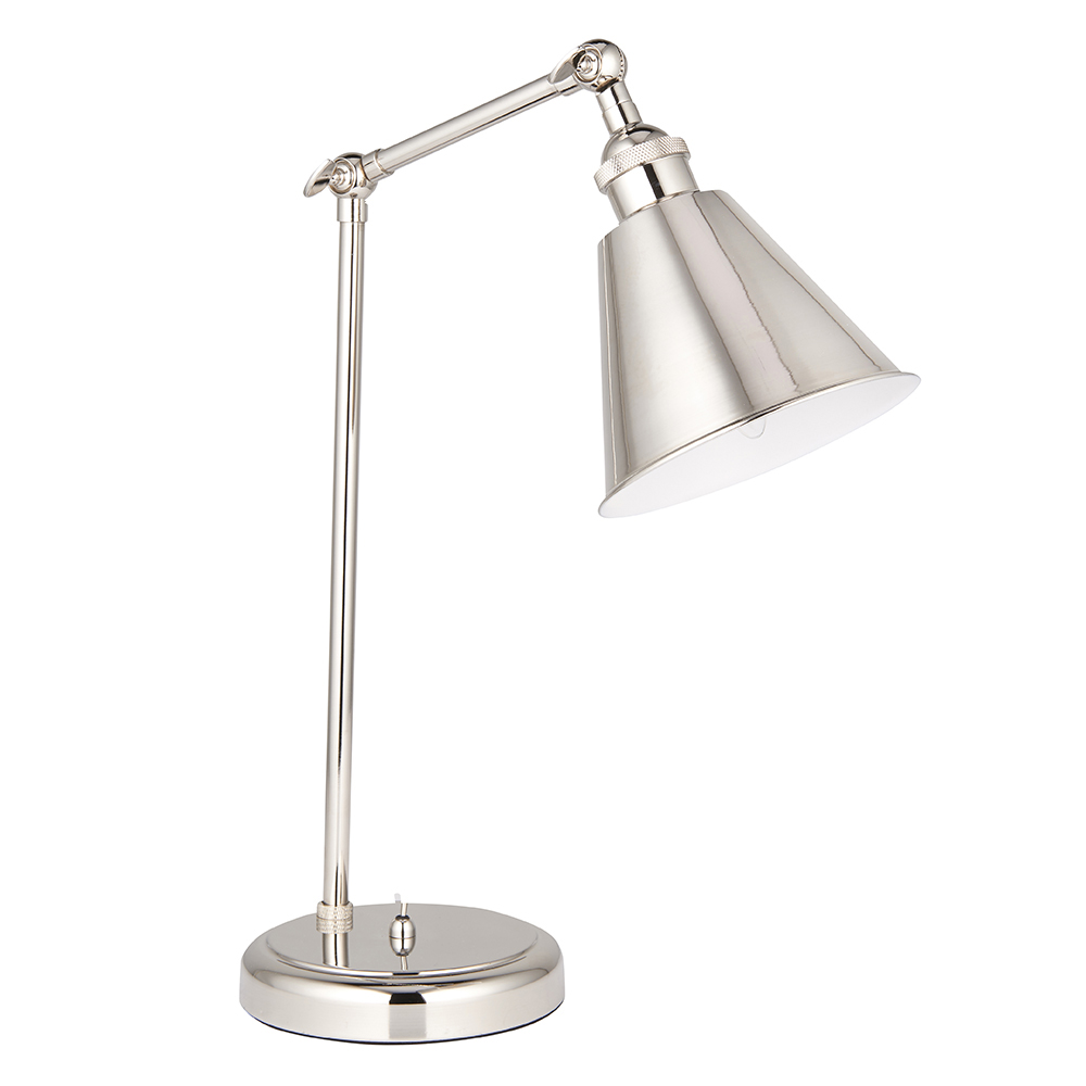 Halifax Satin White Inner Shade Table Lamp In Bright Nickel