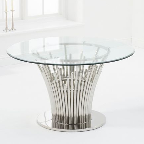 Halkyn Round Clear Glass Dining Table With Chrome Base_2