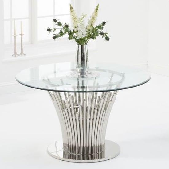 Halkyn Round Clear Glass Dining Table With Chrome Base_1