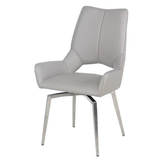 Halle Swivel Dining Chair In Taupe Faux Leather Halle Swivel Dining Chair In Taupe Faux Leather