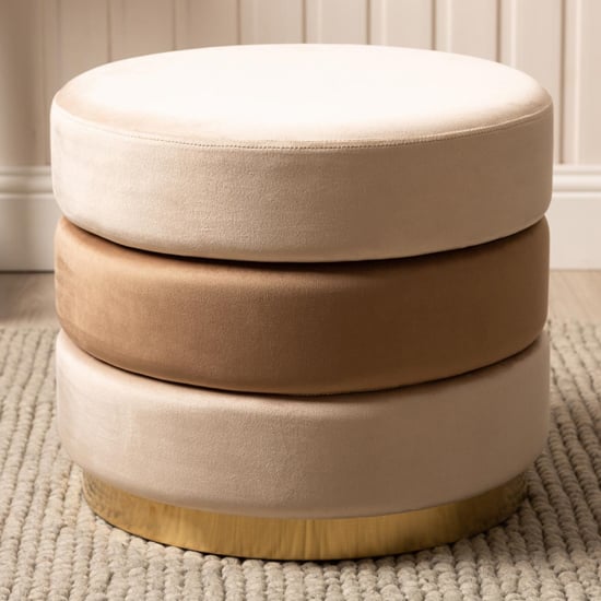 Halle Fabric Round Ottoman In Cream And Dark With Chrome Base