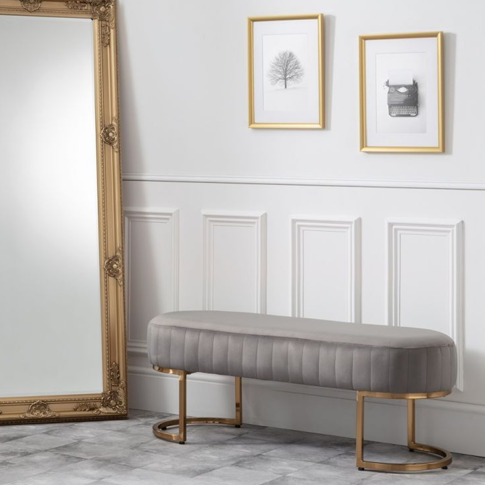 Read more about Halle velvet hallway seating bench in light grey