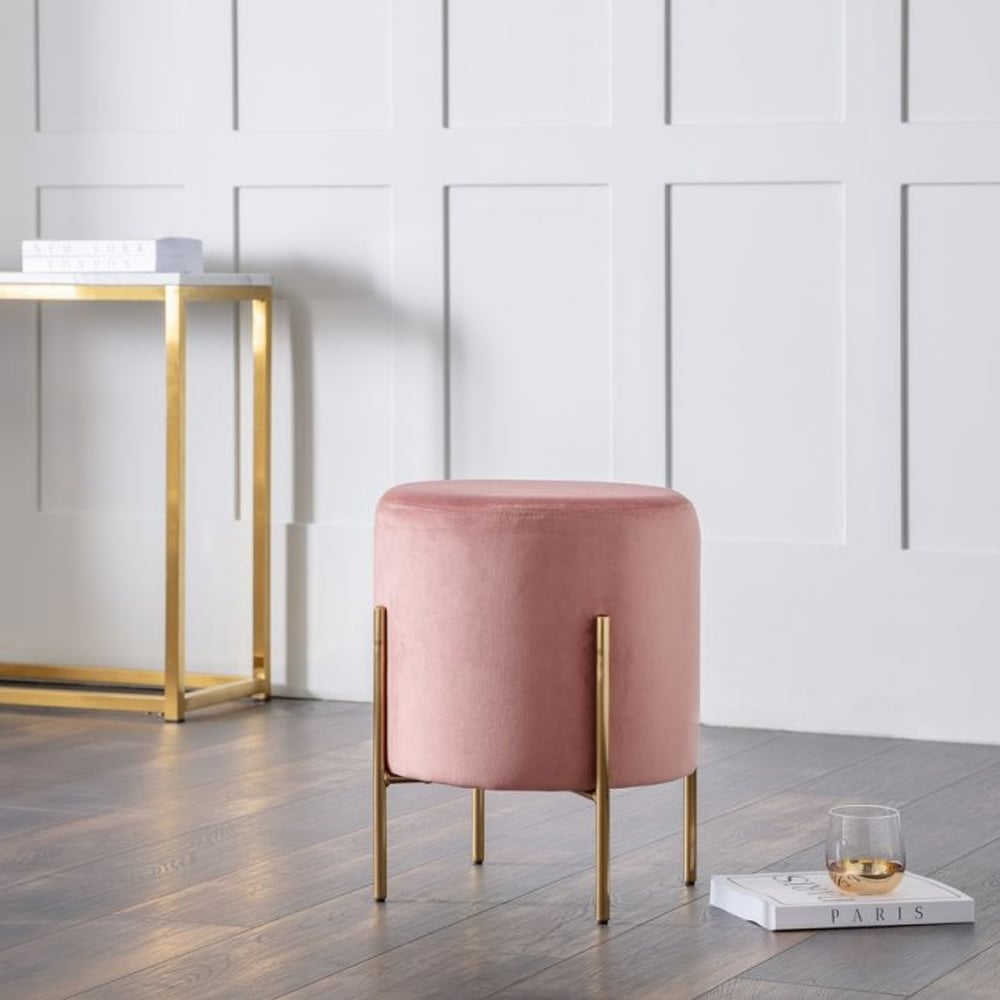 Read more about Halle velvet stool with gold legs in dusky pink