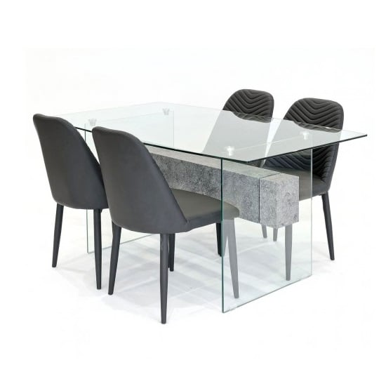Halley Glass Dining Table Rectangular And 4 Black Chairs