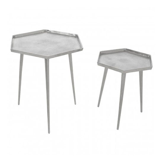 Hallo Hexagonal Aluminium Set Of 2 Side Tables In Silver