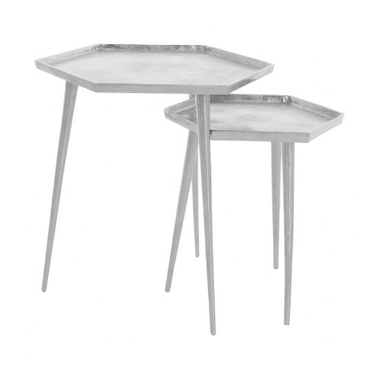 Hallo Hexagonal Aluminium Set Of 2 Side Tables In Silver