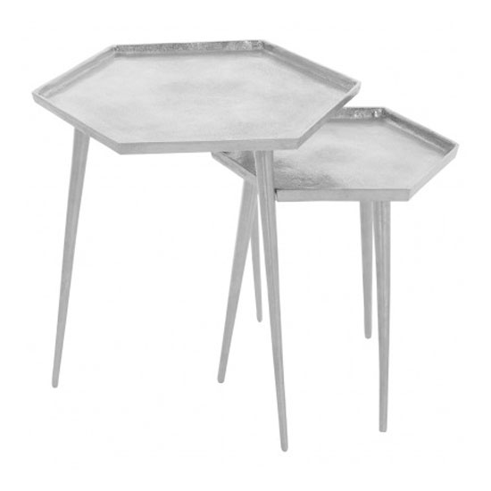 Hallo Hexagonal Aluminium Set Of 2 Side Tables In Silver_4