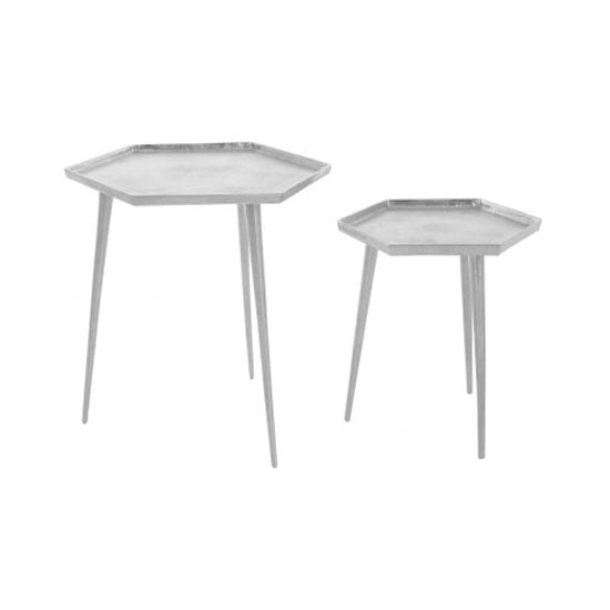 Product photograph of Hallo Hexagonal Aluminium Set Of 2 Side Tables In Silver from Furniture in Fashion