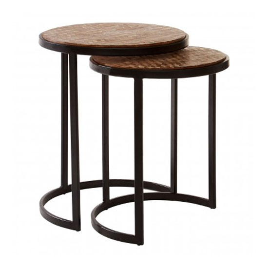 Hallo Wooden Set Of 2 Side Tables With Metal Frame In Natural
