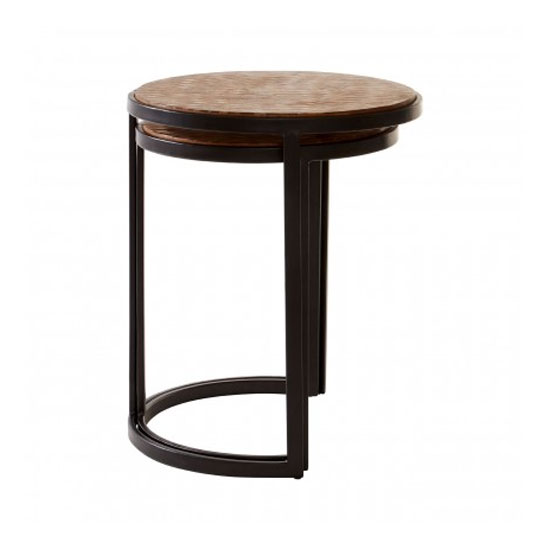 Hallo Wooden Set Of 2 Side Tables With Metal Frame In Natural