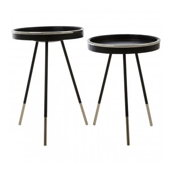 Hallo Round Wooden Set Of 2 Side Tables In Black