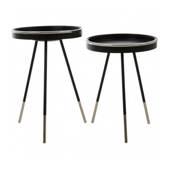 Product photograph of Hallo Round Wooden Set Of 2 Side Tables In Black from Furniture in Fashion