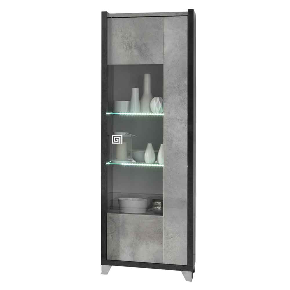 Heston High Gloss Marble Effect Display Cabinet with 1 Door in Grey and LED
