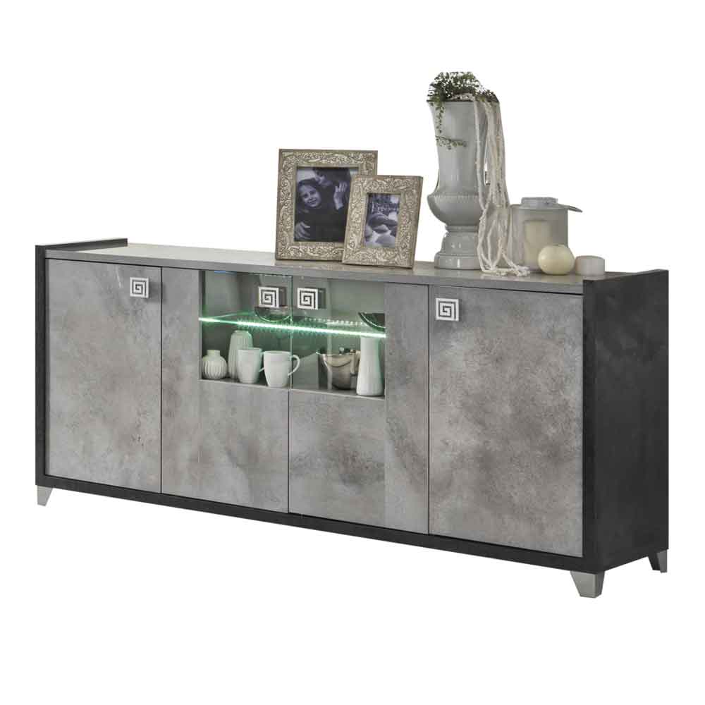 Heston High Gloss Marble Effect Sideboard with 4 Doors in Grey and LED