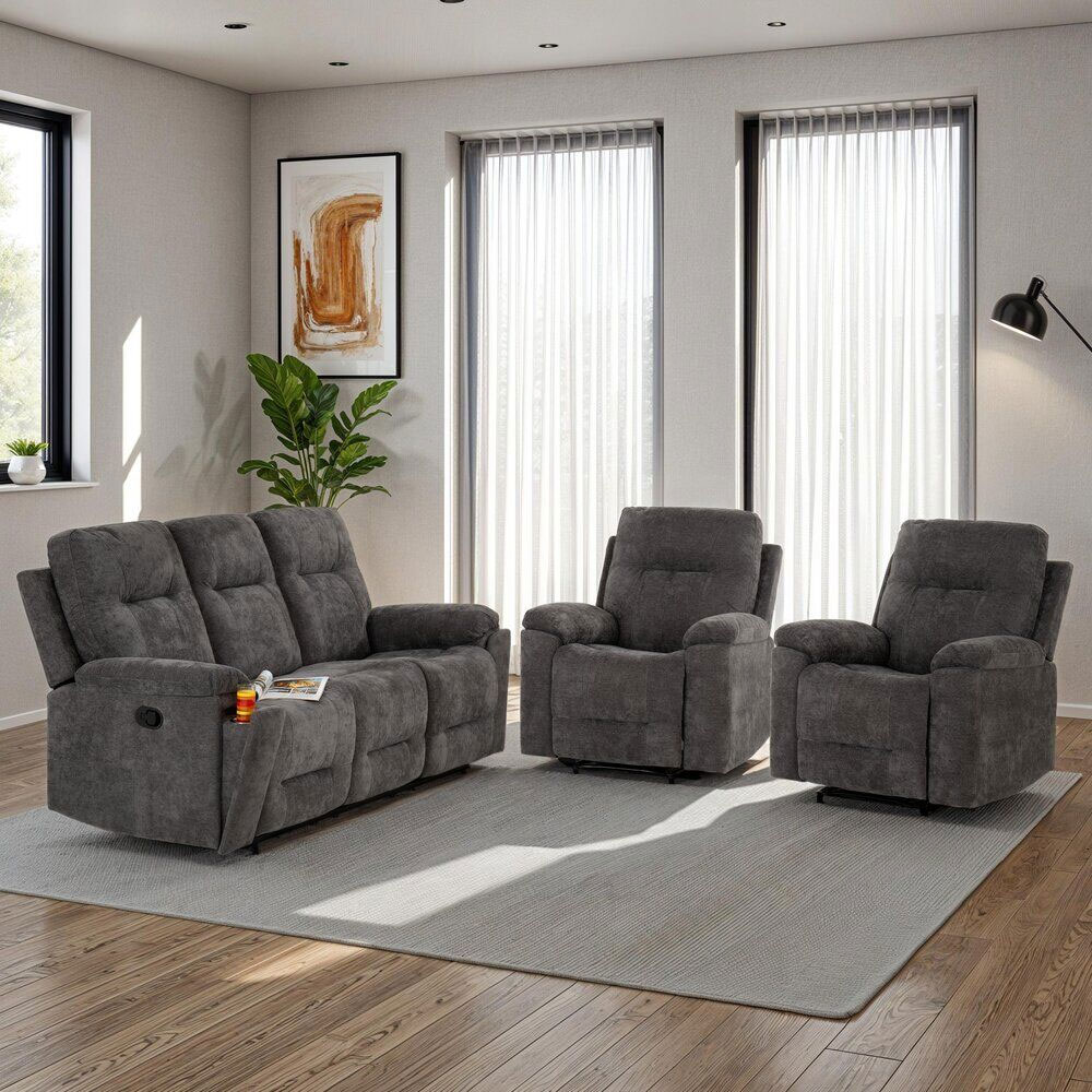 Halmstad Fabric Recliner 3+1+1 Seater Sofa Set in Grey