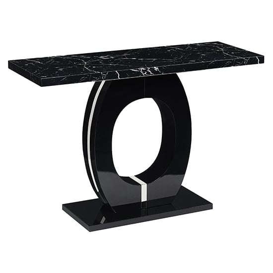 Halo High Gloss Console Table In Black And Milano Marble Effect_2