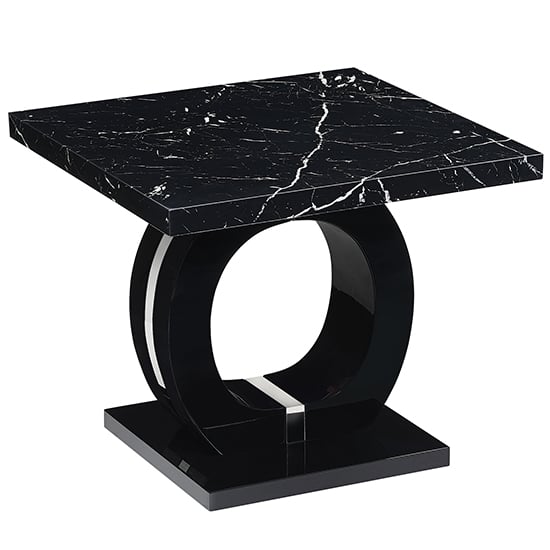 Halo High Gloss Lamp Table In Black And Milano Marble Effect_2