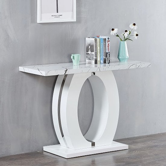 Photo of Halo high gloss console table in white and vida marble effect