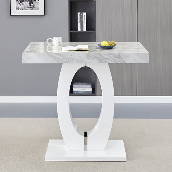 Halo High Gloss Bar Table In Magnesia Marble Effect