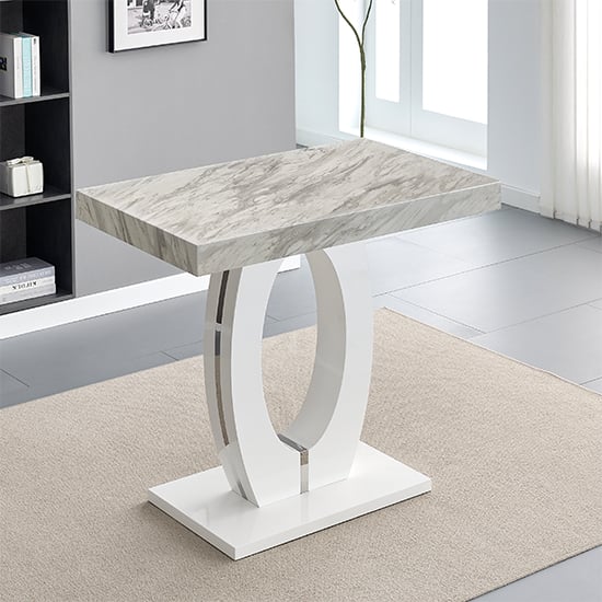 Halo High Gloss Bar Table In Magnesia Marble Effect