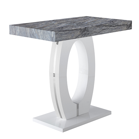 Halo High Gloss Bar Table In White And Melange Marble Effect