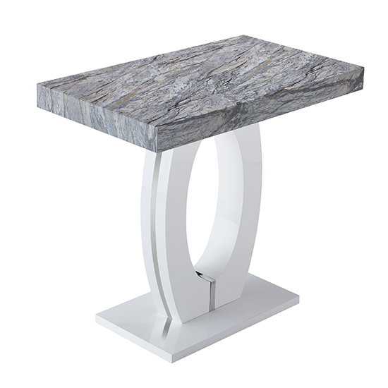 Halo High Gloss Bar Table In White And Melange Marble Effect