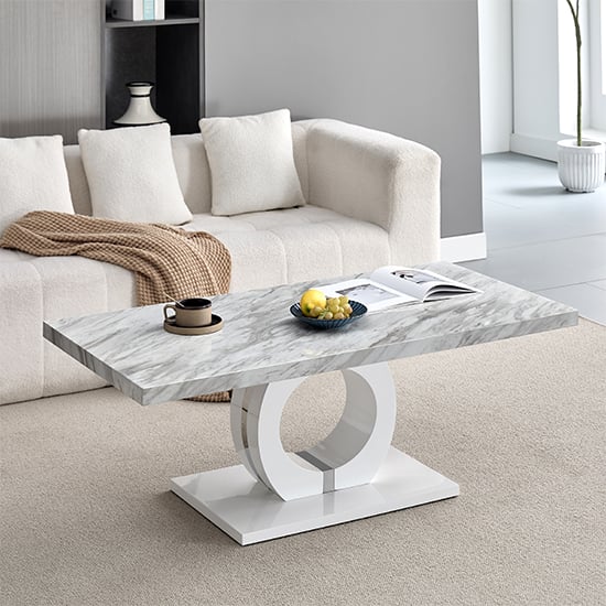Read more about Halo high gloss coffee table in magnesia marble effect