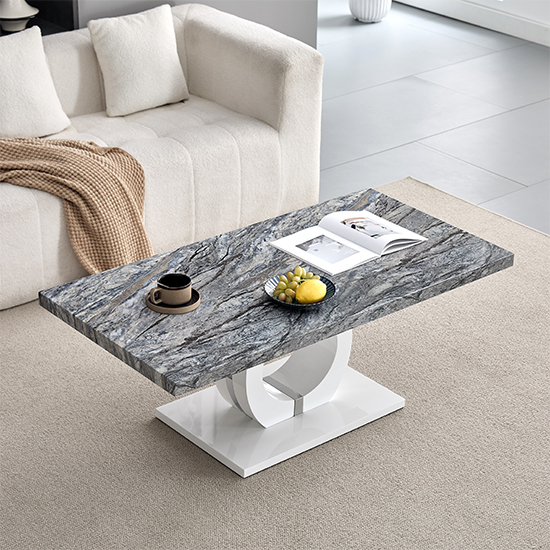 Halo High Gloss Coffee Table In Melange Marble Effect