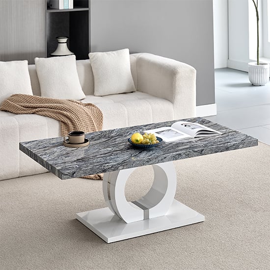 Read more about Halo high gloss coffee table in melange marble effect