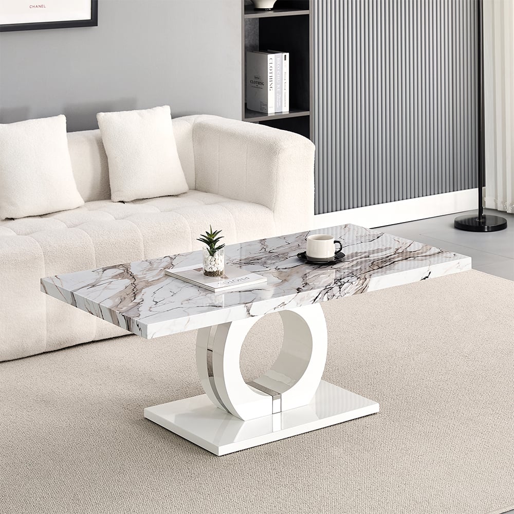 Read more about Halo high gloss coffee table in white and milo marble effect