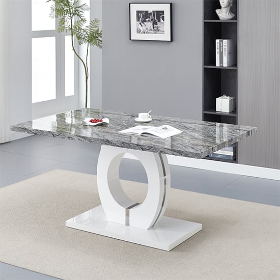 Read more about Halo high gloss dining table in melange marble effect