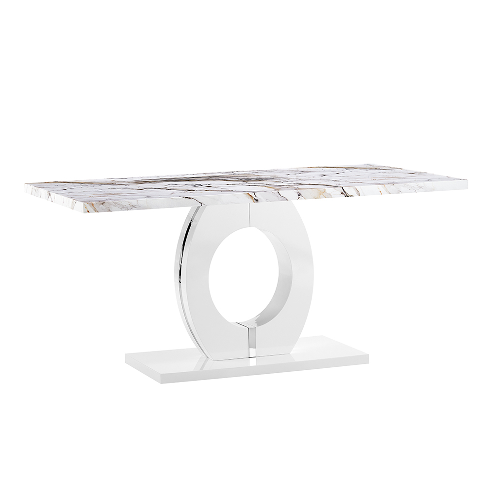 Halo High Gloss Dining Table In White And Milo Marble Effect