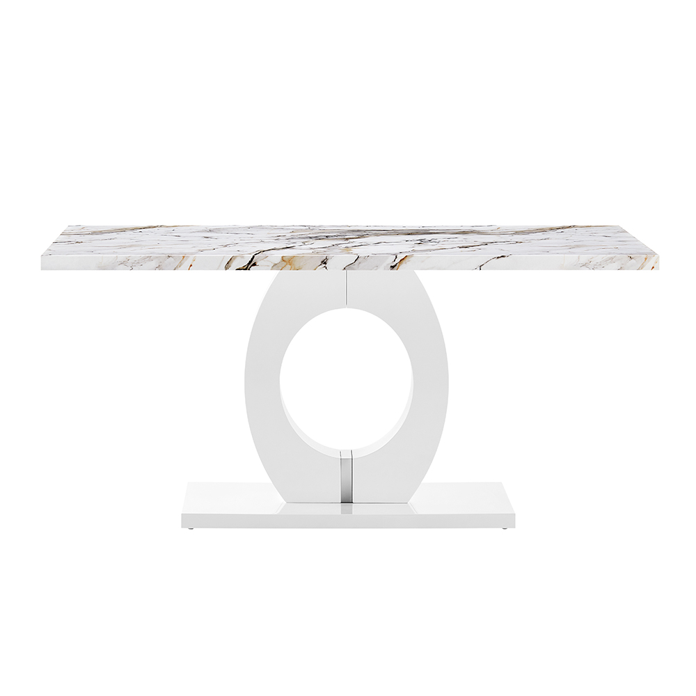 Halo High Gloss Dining Table In White And Milo Marble Effect
