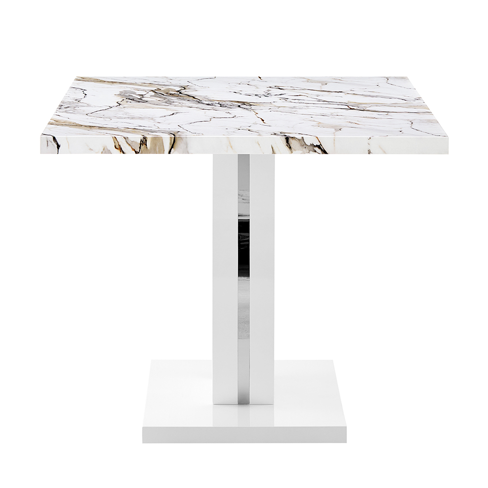 Halo High Gloss Dining Table In White And Milo Marble Effect