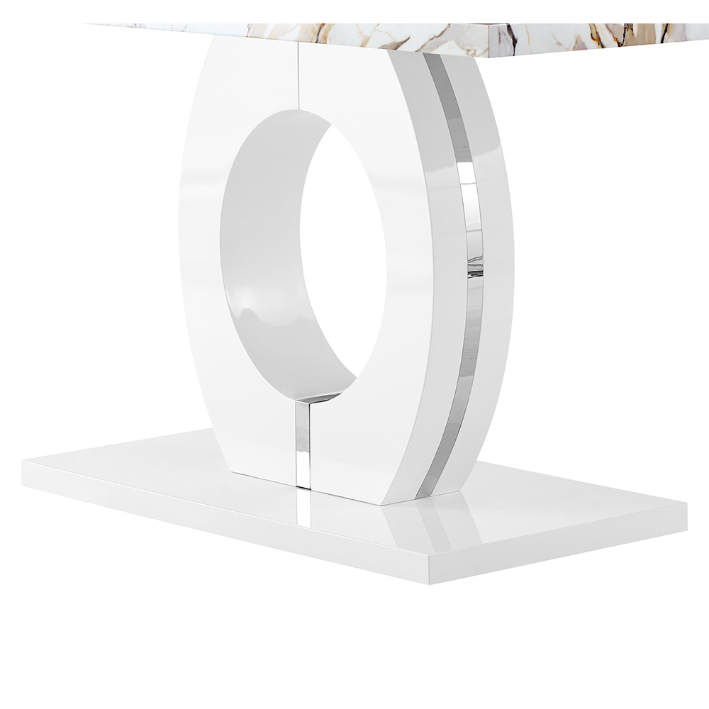 Halo High Gloss Dining Table In White And Milo Marble Effect