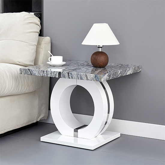 Halo High Gloss Lamp Table In Melange Marble Effect