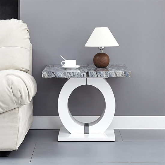 Halo High Gloss Lamp Table In Melange Marble Effect