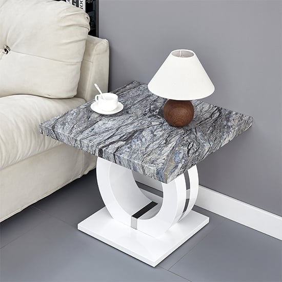 Read more about Halo high gloss lamp table in melange marble effect