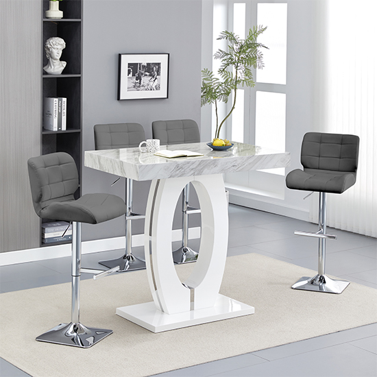 Read more about Halo magnesia marble effect bar table 4 candid grey stools